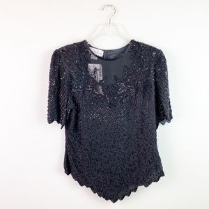 NEW Lawrence Kazar Black Sequined Blouse Size L